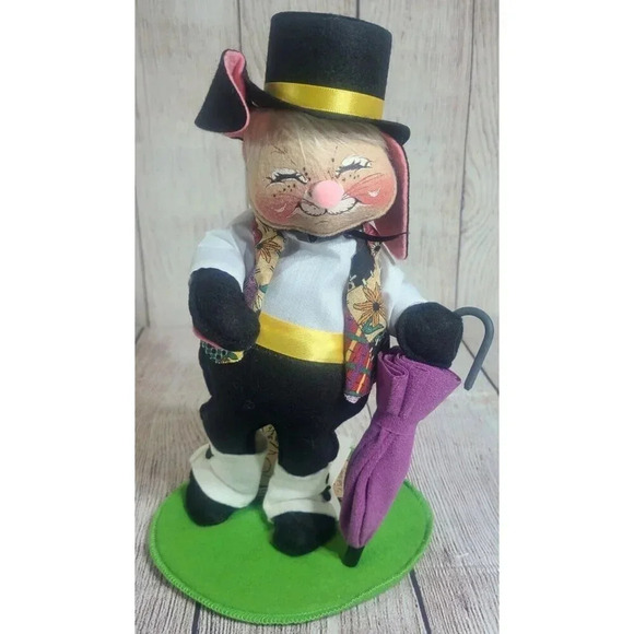 Annalee Dolls Felt Victor Bunny Figure Black White Purple 10" 1998 Limited New - Picture 1 of 8